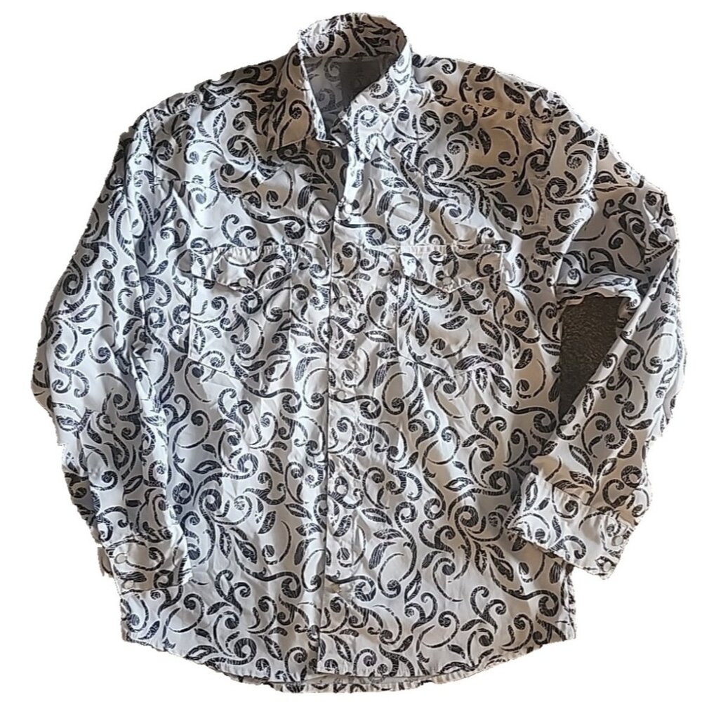 Size 36 Mens Blue Floral Western Shirt Pearl Snap Closure Yuster